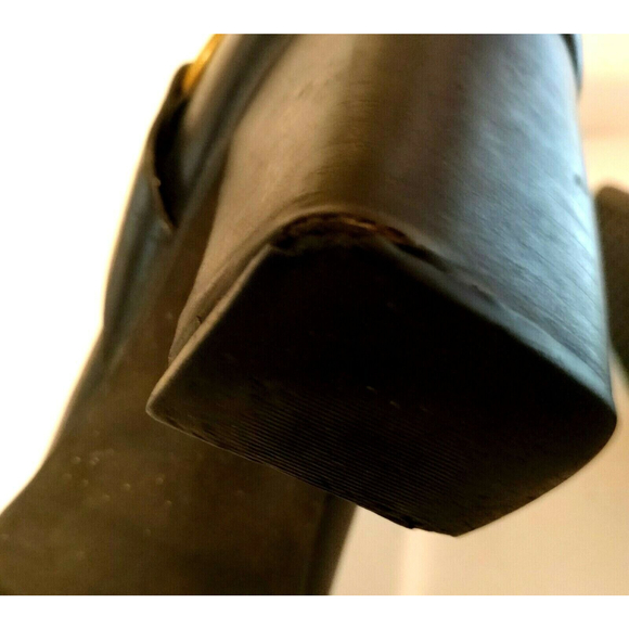 Whats What Harness Biker Boot Women's Black 6.5 Leather Brass Pull On Square Toe - Picture 11 of 12